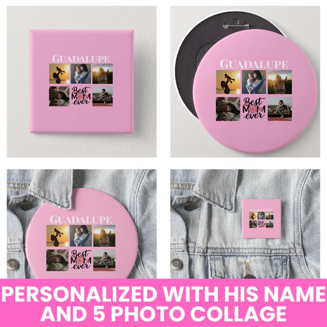 Muttertag Geschenke Foto Collage Trendy Pink Button (Mother's Day Gifts Photo Collage Trendy Pink Button
)