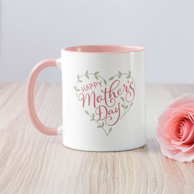 Muttertag Herz 2 Foto Personalisiert Tasse (Shown on an 11 oz. Combo mug)