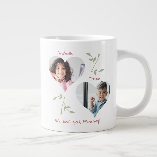 Muttertag Herz 2 Fotos Personalisiert Jumbo-Tasse (Rechts)