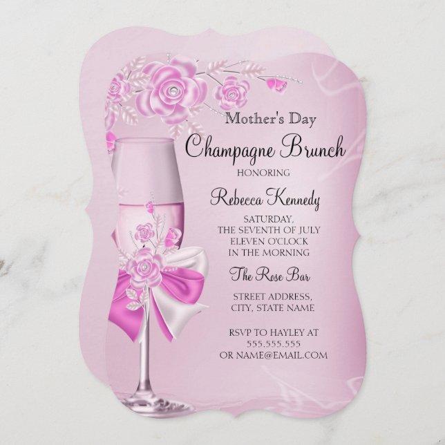 Muttertag Hübsch Rosa Champagner Brunch Einladung (Vorne/Hinten)
