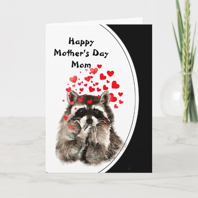 Muttertag Hugs & Kisses Raccoon Tier Karte (Vorderseite)
