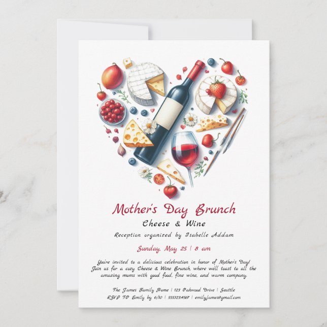 Muttertag Käse & Wein Brunch Einladung (Vorderseite)