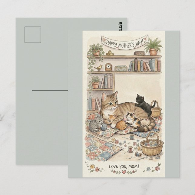 Muttertag Katze und Kätzchen Postkarte (Vorne/Hinten)