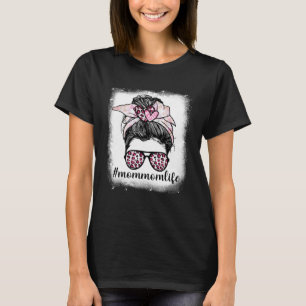 Muttertag Mommom Life Bleaches Messy Bun Leopar T-Shirt