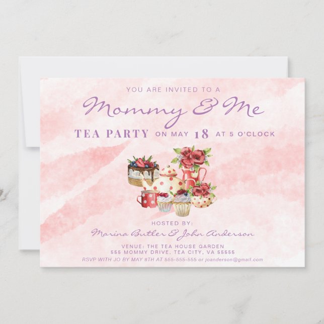 Muttertag Mommy & Me Tea Party Pink Boho Einladung (Vorderseite)