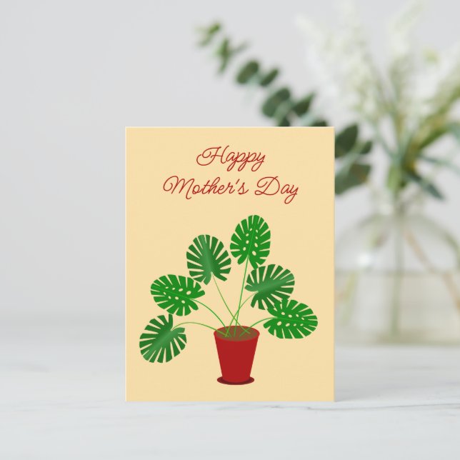 Muttertag Monstera Pflanze Custom Postkarte (Stehend Vorderseite)