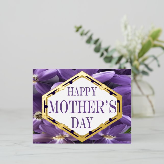 Muttertag Postkarte Lila Blumen- und Goldfolie (Stehend vorne)