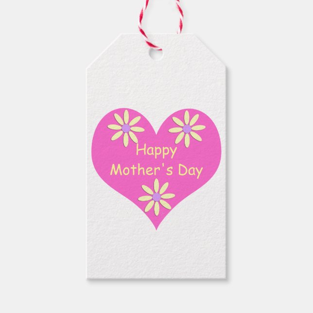 Muttertag Rosa Herz und gelbe Blumen Geschenkanhänger (Vorderseite)