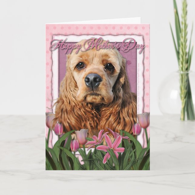 Muttertag - Rosa Tulips - Cocker Spaniel Karte (Vorderseite)