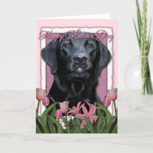 Muttertag - Rosa Tulips - Labrador - Schwarzes Bil Karte