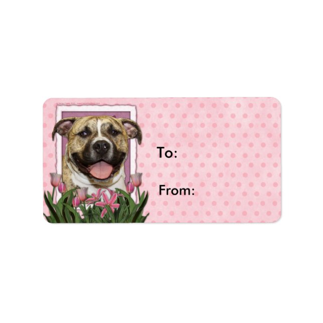 Muttertag - Rosa Tulips - Pitbull - Tigger Adressaufkleber (Vorne)