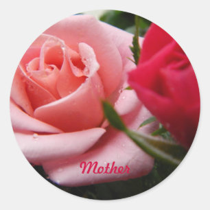 Muttertag Rosa und Rote Rose Runder Aufkleber