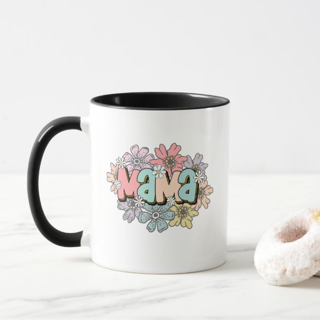Muttertag Tasse Geschenk Mama Blumendesign von Kin (Mit Donut)