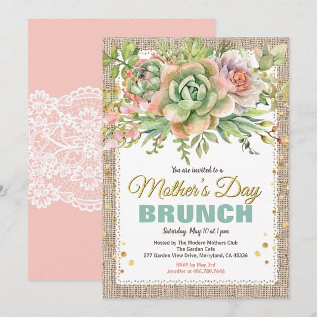 Muttertag Tee Party Brunch Blumenkohl Einladung (Vorne/Hinten)
