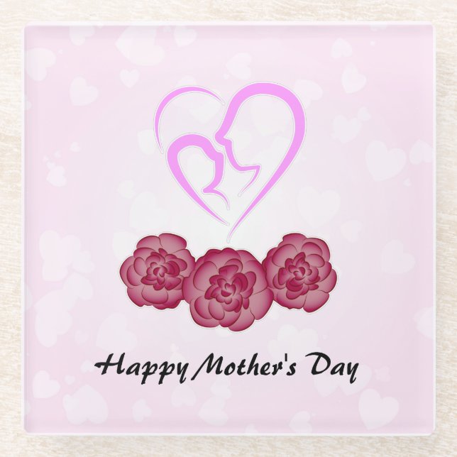 Muttertag und Baby Kindergarnelen Muttertag Glasuntersetzer (Vorderseite)