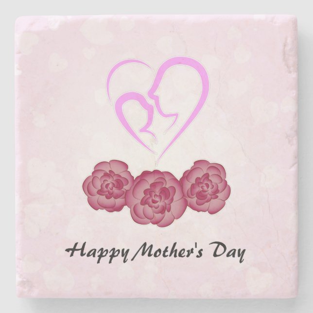 Muttertag und Baby Kindergarnelen Muttertag Steinuntersetzer (Vorderseite)