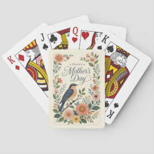 Muttertag Vintage Blaue Vogel Wildblumengarten Spielkarten