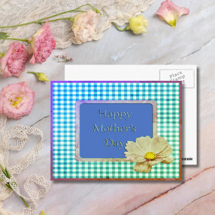 Muttertag Weiße Blume & Gingham-Design Postkarte