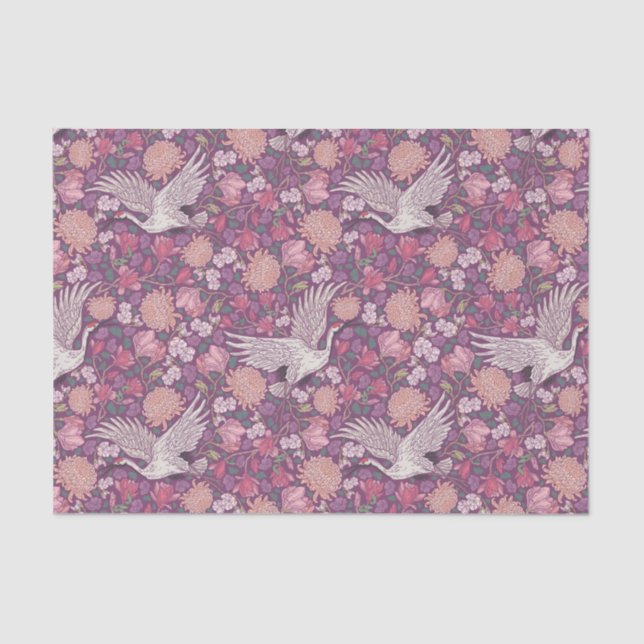 Muttertag weißer Kran Heron Pink Peach Mums Seidenpapier (Vorderseite)