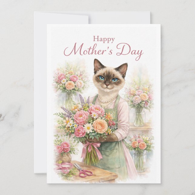 Muttertags-Blumenhändlerin Katze  Feiertagskarte (Vorderseite)