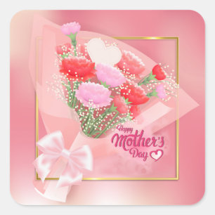 Muttertags-Blumenstrauß   Rosa Herz Geschenk Quadratischer Aufkleber