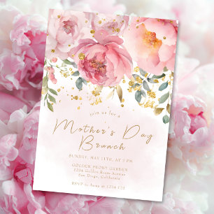 Muttertags-Brunch Rosafarbenes Florales Gold Einladung