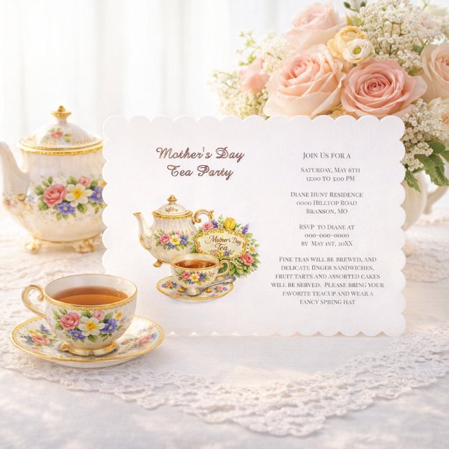 Muttertags-Eleganter Teesalon Einladung (Elegant vintage tea party invitation template )