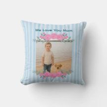Muttertags-Mama-Foto-Wurfkissen Rosen Blau