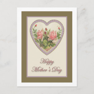 Muttertags-Vintage-Herz & Blumen Postkarte