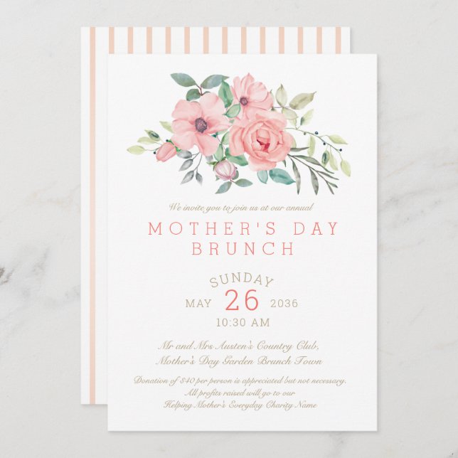 Muttertagsbrunch Blumenwasser Einladung (Vorne/Hinten)