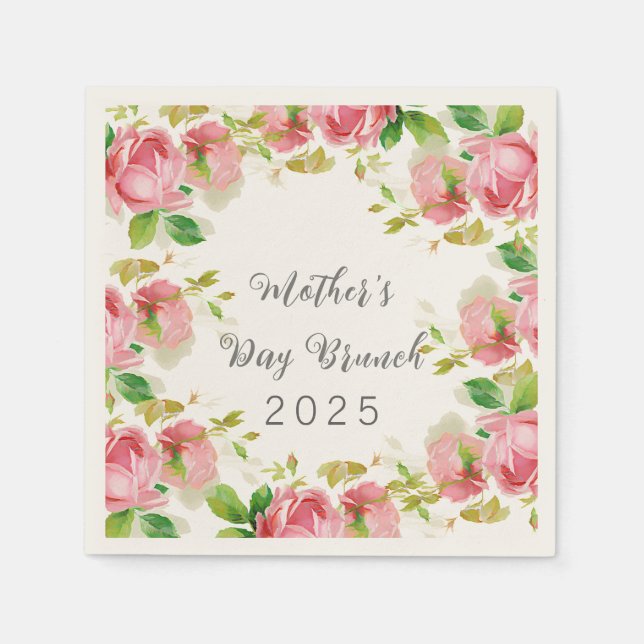 Muttertagsbrunch - rosa Rosen Serviette (Vorderseite)