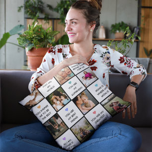 Müttertagsfoto-Collage mit den besten Mamas-Zitate Kissen