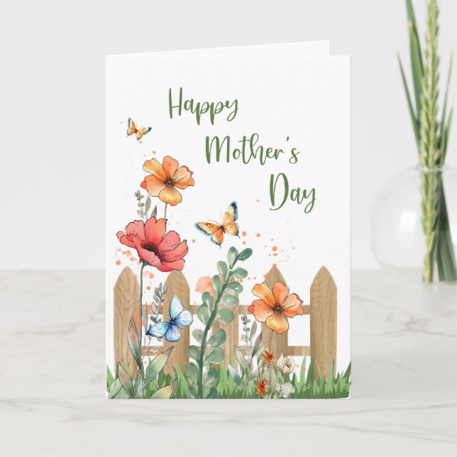Muttertagsfröhliche Blumen und Schmetterlinge Karte (Vorderseite)