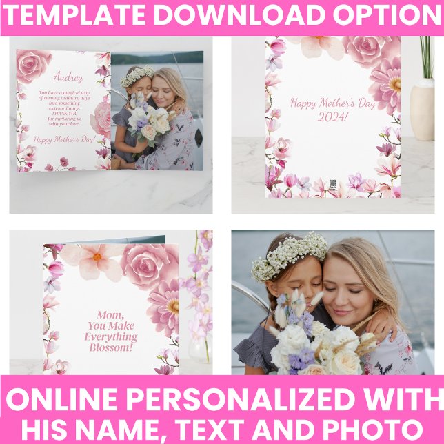 Muttertagsgebet Wasserfarbenflora Karte (Mother's Day Keepsake Watercolor Floral Card)