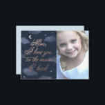 Muttertagskarte für Mond und zurück Karte<br><div class="desc">Eleganter Nachthimmel und Sternendesign,  die "Mama I Liebe dich zum Mond und zurück". Fotografie mit freundlicher Genehmigung von Othello Silla: www.othellosilla.com</div>