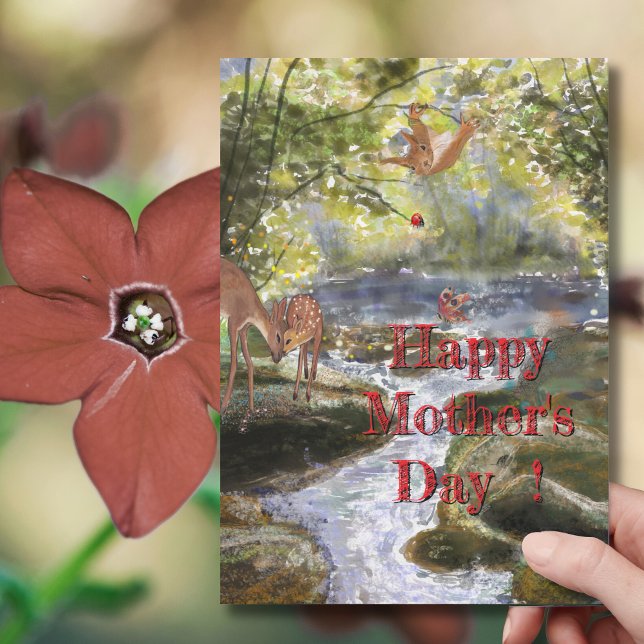 Muttertagskarte mit Hirsch- und Waldfreunden Feiertagskarte (Mother's Day Card with Deer and Forest Friends)