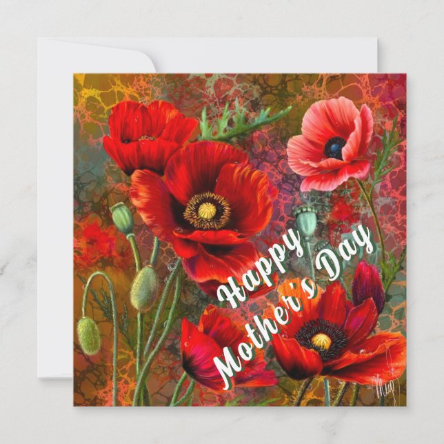 Muttertagskarte mit roten Mohnblumen (Vorderseite)