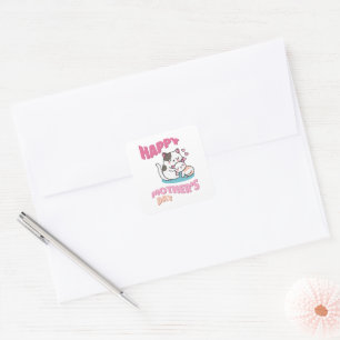 Muttertagskatzen, kawaii-Stil Quadratischer Aufkleber