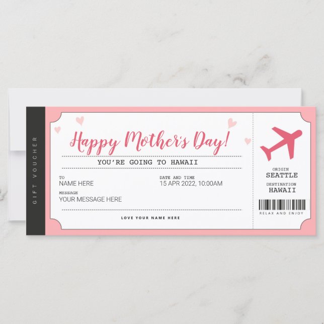 Muttertagsreise Boarding Pass Geschenkgutschein (Vorderseite)