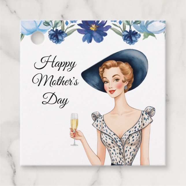 Muttertagsschilder - Lady mit Blauhut Geschenkanhänger (Vorderseite)