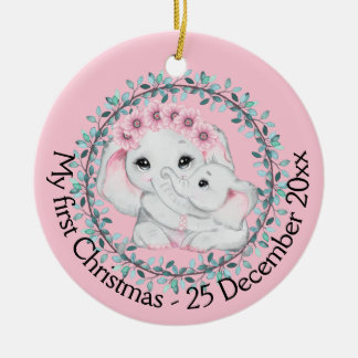 Muttertochter erster Weihnachts-Foto Elefant Keramik Ornament