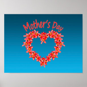 Muttertrag - Tulpen-Herz-Illustration auf Blau Poster
