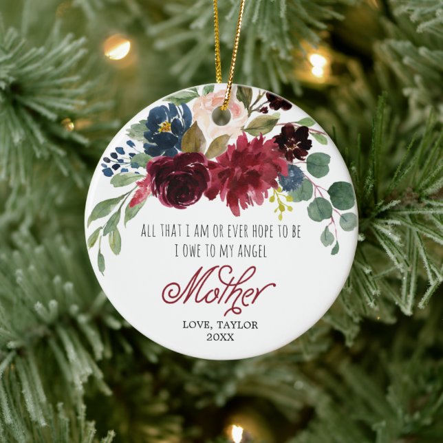Mutterwertschätzung Personalisiert Marsala Floral Keramik Ornament (Baum)
