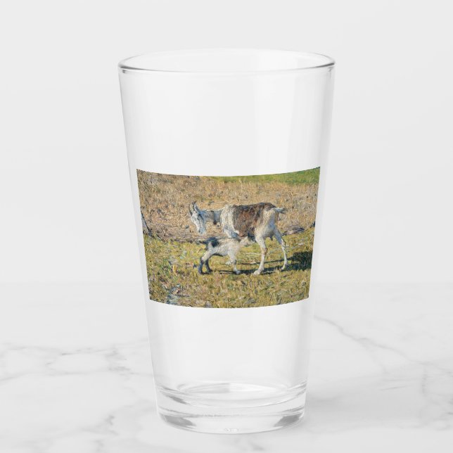 Mutterziege mit ihrem jungen Kind (von Segantini) Glas (Vorderseite)