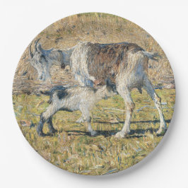 Mutterziege mit ihrem jungen Kind (von Segantini) Pappteller