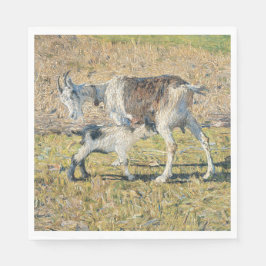 Mutterziege mit ihrem jungen Kind (von Segantini) Serviette