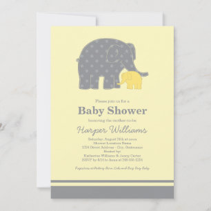 Mutti Baby-Elefant Gelb Grau Punkte Babyparty Einladung