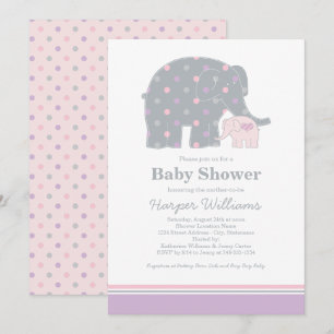 Mutti Baby Elefant Rosa Lila Mädchen Baby-Party Einladung