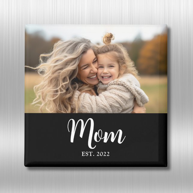 Mutti Gegründet Foto Muttertags-Magnet Magnet (Mom established white script text with personalized photo, name and year of becoming a mom)