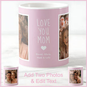 Mutti Liebt Dich 2 Fotos Modern Rosa C52 & Weiß Kaffeetasse